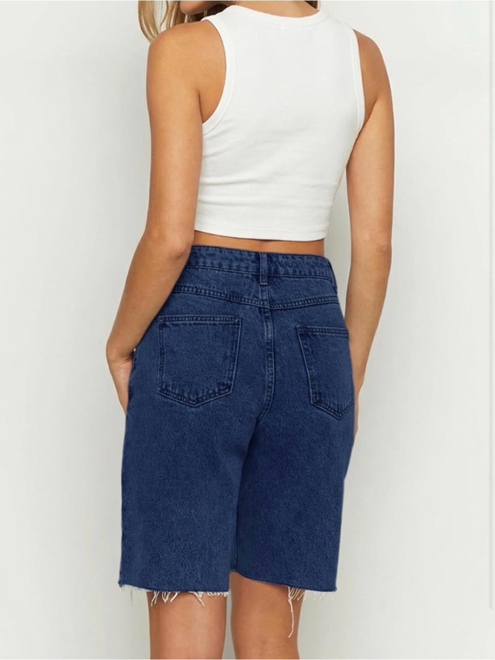 A125 Womens Crossover Denim Shorts Summer Asymmetrical High Waisted Straight - Picture 4 of 11